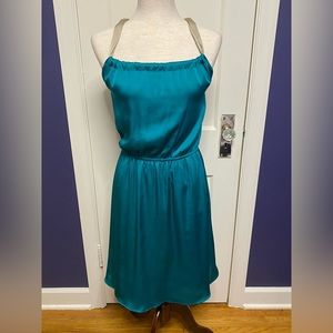 The Limited teal dress with tan changeable straps, size small, satin soft feel